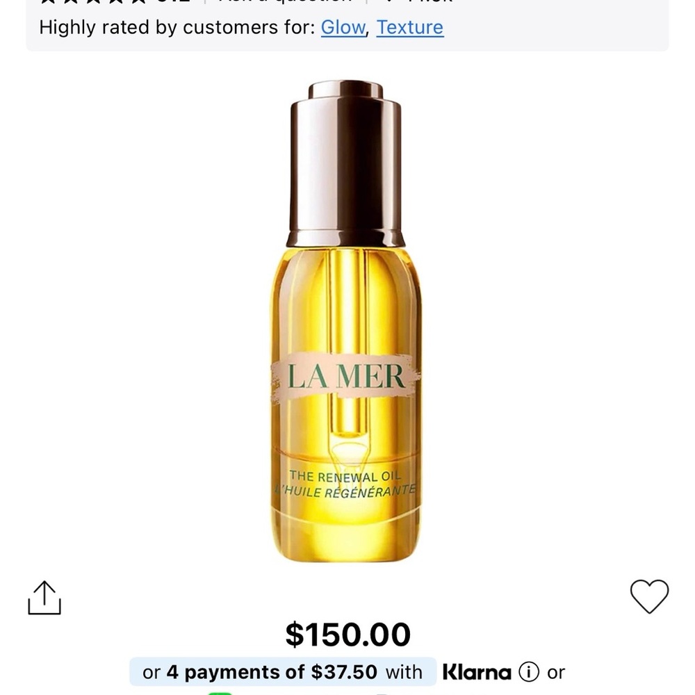La Mer The Renewal Oil. I bought in Dec for the Crème but do not use the oil.
